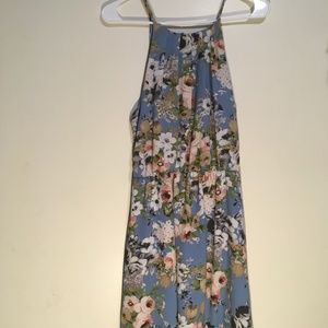 Sky blue floral, halter top, key hole back sundress